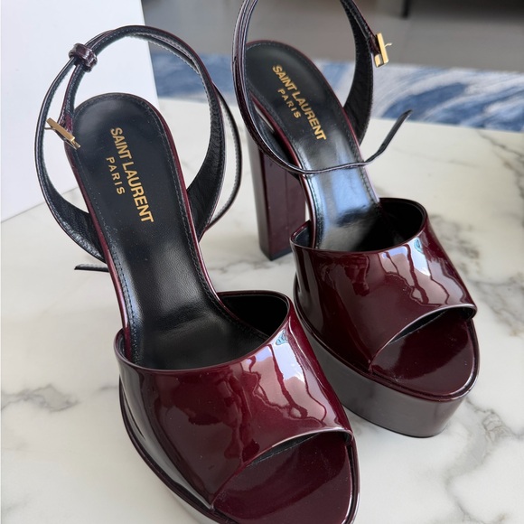 Saint Laurent Shoes - Saint Laurent Dark Red Platform Sandals